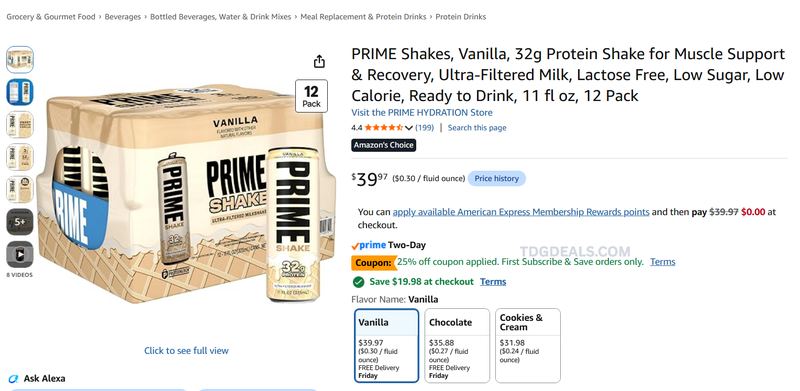 12 PACK PRIME SHAKE $18 ON AMAZON