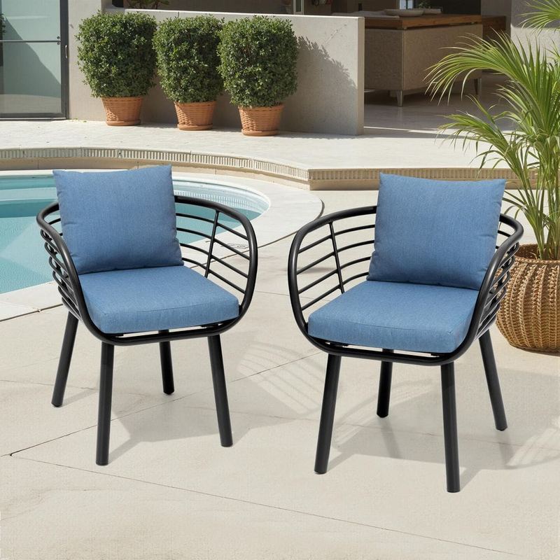 Pellebant - High-Grade Aluminum Outdoor Dining Chair with Sunbrella Cushion in Spectrum Denim (Set of 4)