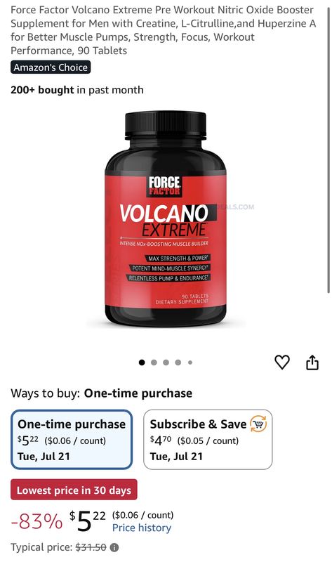 Force Factor Volcano Extreme Pre-Workout is down to just $5.22, or $4.70 with Subscribe & Save.