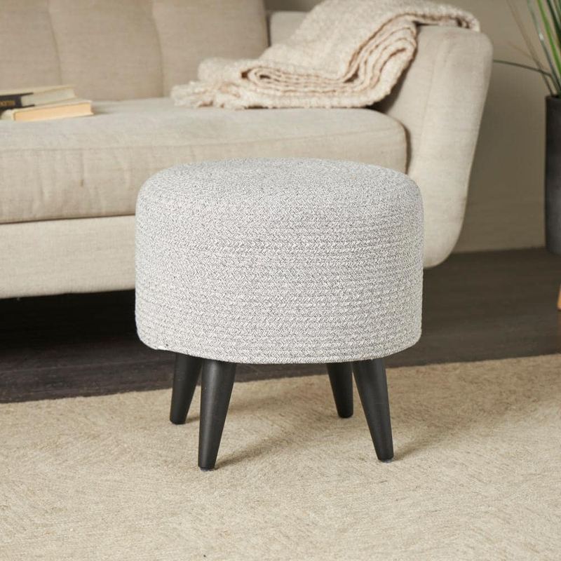 Litton Lane - Celina 17 in. Light Gray Polyester Chevron Textured Stool with Black Wooden Legs