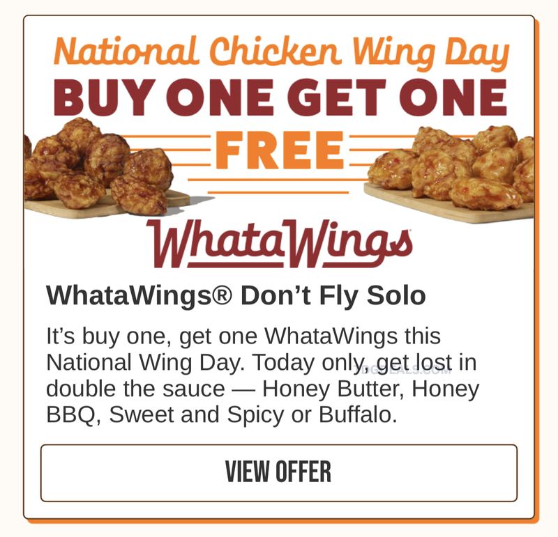 BOGO FREE WHATAWINGS @ WHATABURGER