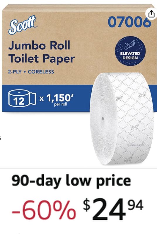 $24.94 SCOTT JUMBO ROLL TOILET PAPER 12-PACK