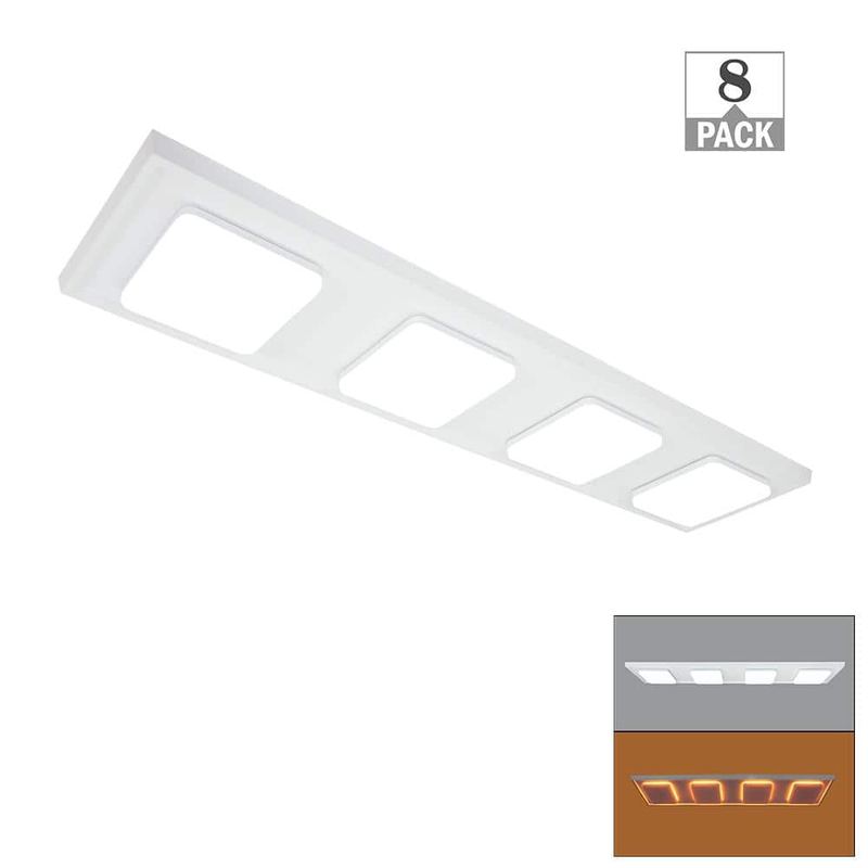 Commercial Electric - 8-Pack 46 in. x 10 in. LED Closet Light Flush Mount with 4 Square Light Heads and Night Light 4200LM 50W Adjustable CCT