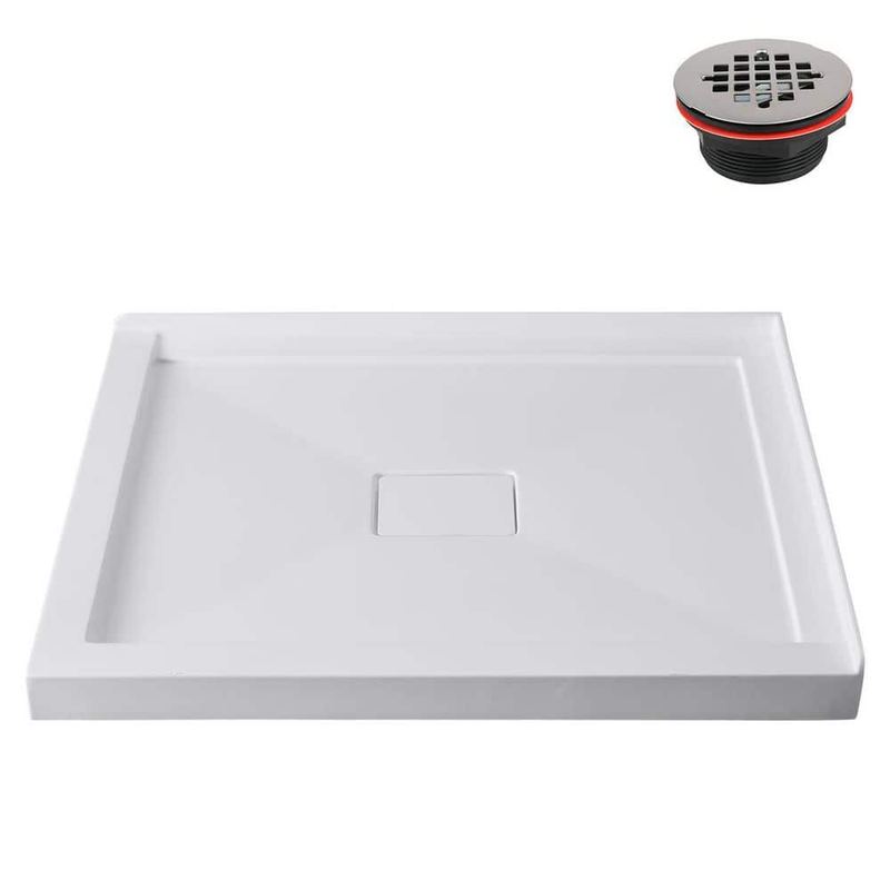 Streamline - GB-611-448 60 in. x 36 in. Corner Acrylic Shower Pan Base in Glossy White with Center Drain, Drain Included