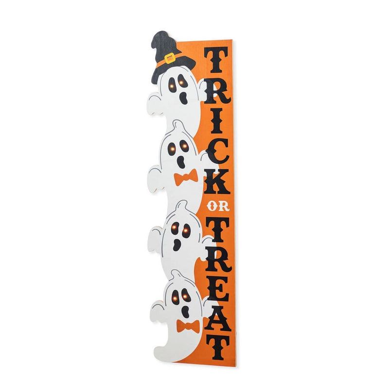 Glitzhome - 42 in. H Lighted Halloween Wood Stacked Ghost with "Trick or Treat" Porch Sign with Timer