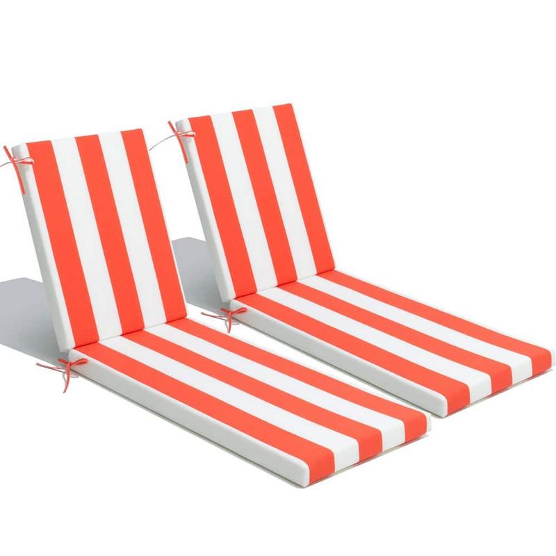 21 in. x 72 in. Polyester 2-Piece Deep Seating Outdoor Chaise Lounge Cushion in Red and White Stripe