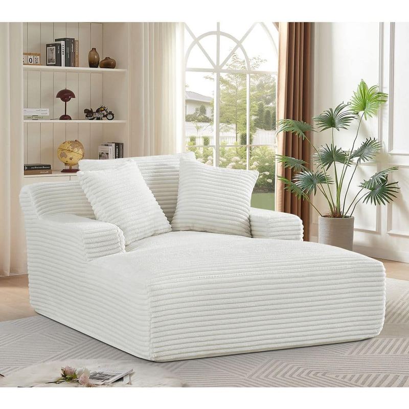 Qualler - Ivory Corduroy Full Foam Chaise Lounge, No Asssembly Required