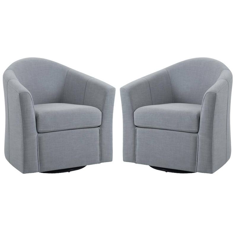 Uixe - Light Gray Linen Upholstered 360° Swivel Accent Barrel Chair with Metal Base(Set of 2)