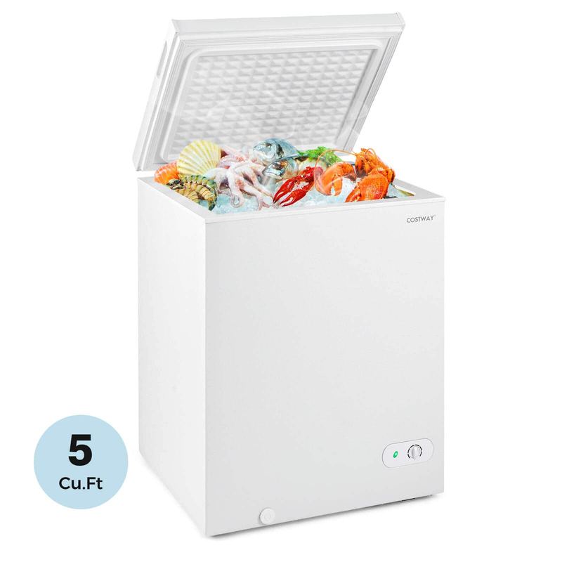 Costway - 5 Cu.Ft Compact Chest Freezer with 7-Gear Adjustable Temperature for Home - White
