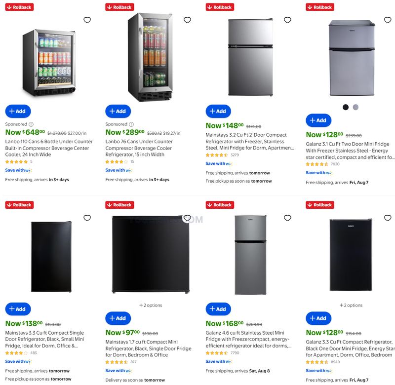 WALMART MINI FRIDGE ROLLBACKS — FROM $97