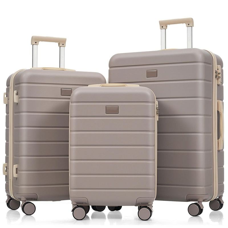 Qualler - 3-Piece RosyBrown ABS Travel and TSA Lock Suitcase Luggage Set