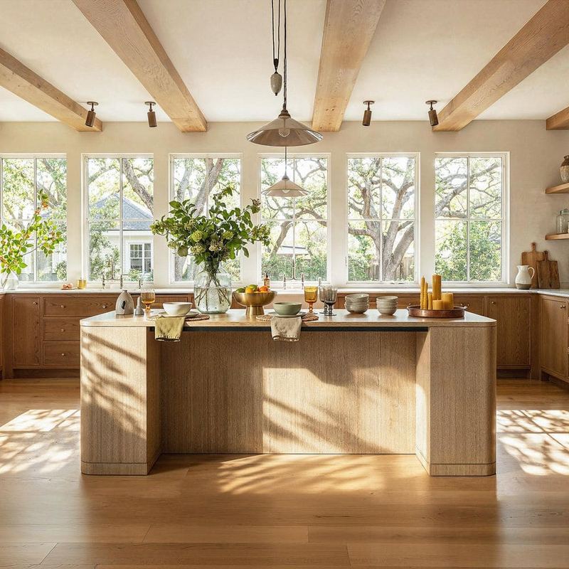 Homsee - Natural Wood 110.2 in. Column Base Dining Table Seats 3 w/ Cabinets, Wide Table Top Surface for Kitchen and Dining Rooms