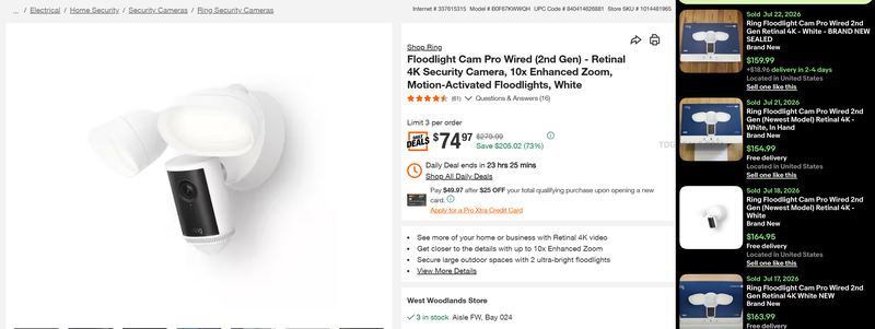 RING FLOODLIGHT CAM PRO — $74.97