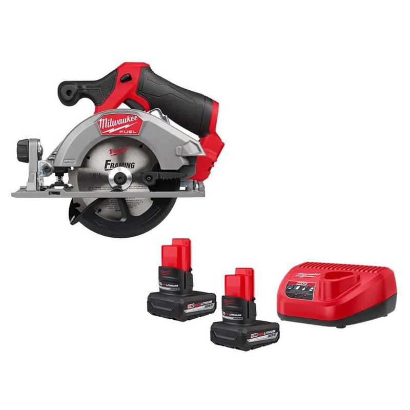 Milwaukee - M12 FUEL 12V Lithium-Ion Brushless 5-3/8 in. Cordless Circular Saw with M12 XC 5.0 Ah Battery (2-Pack) Starter Kit