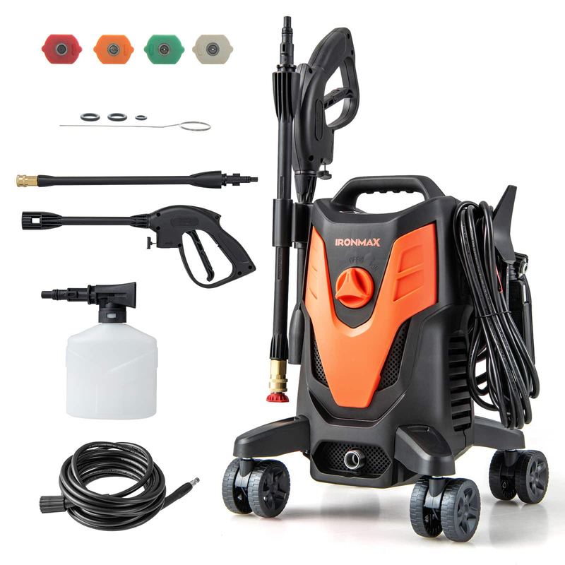 Costway - 2400 PSI High Pressure Cleaner Machine Electric Pressure Washer with 4 Wheels - Orange