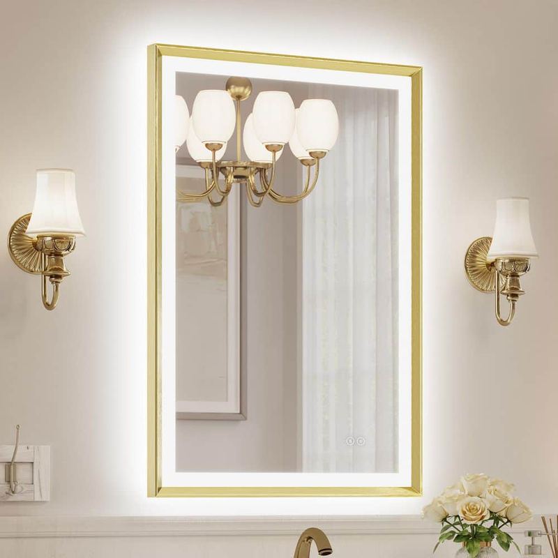 Bonosuki - 24 in. H x 36 in. W Morden LED Bathroom Vanity Mirror with 0.8 in. Beveled Frame in Brushed Gold