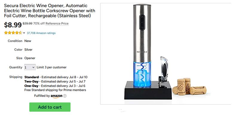Electric Wine Opener for $9