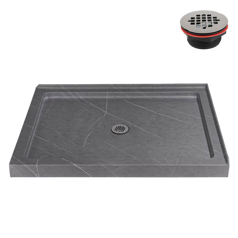 Streamline - 48 in. x 36 in. Corner Acrylic Shower Pan Base in Matte Grey with Center Drain, Drain Included