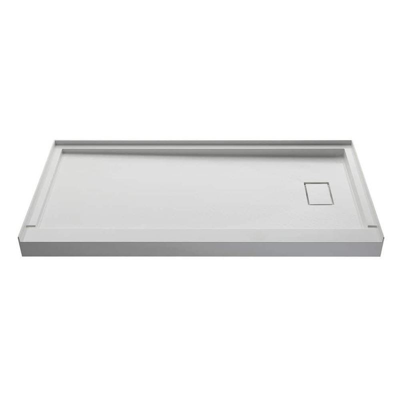 YINVANI - 60 in. L x 36 in. W Alcove SMC Shower Pan Base with Right Drain