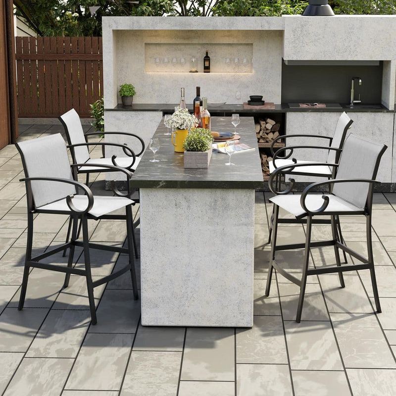 Crestlive Products - Aluminum Black Frame Outdoor Bar Stool in White Gray (4-Pack)