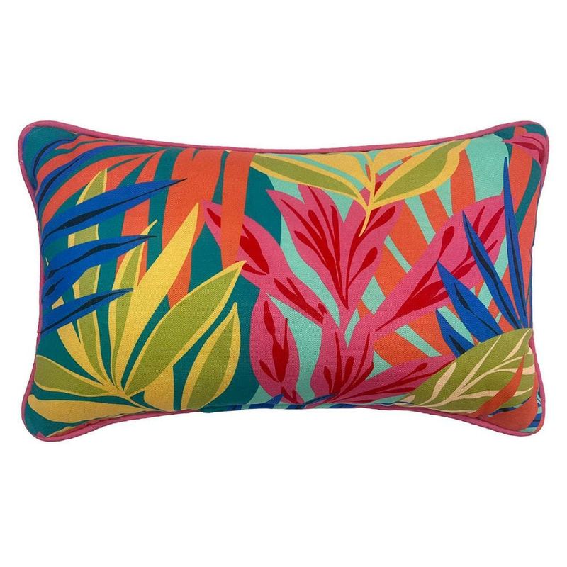 Hampton Bay - 20 in. x 12 in.  Outdoor Patio Lumbar Pillow in Tropical Leaves