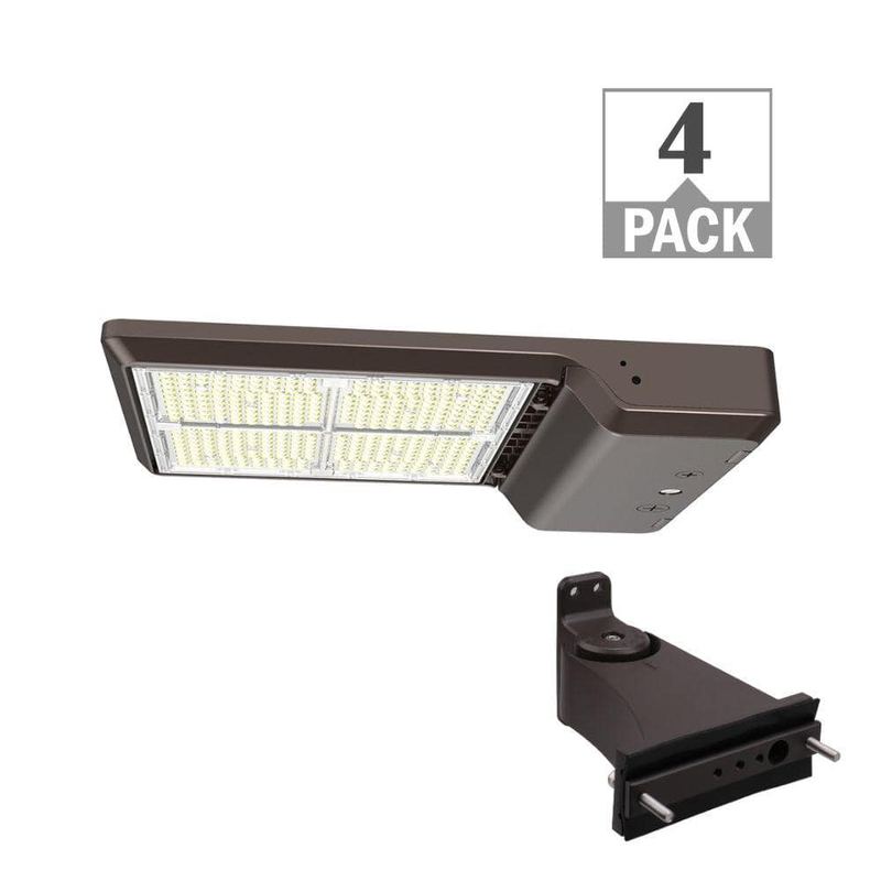 ETI LIGHTING - 1000-Watt Equivalent Integrated LED Bronze Area Light Straight Arm Kit 24000-43500lms TYPE 3 Adjust Lumens CCT (4-Pack)