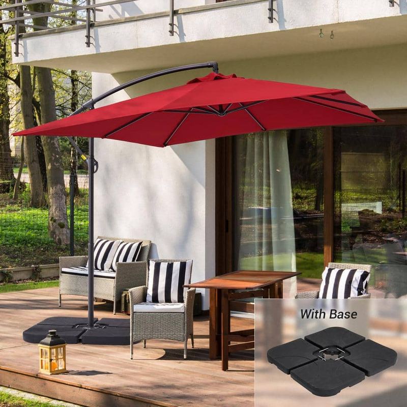 JOYESERY - 10 ft. LED Round Metal Cantilever Patio Umbrellas with 360° Rotation System in Red