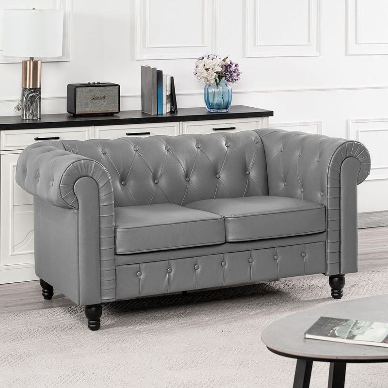 HOMESTOCK - 66.53 in. Gray Faux Leather 2-Seater Loveseat