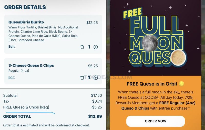 FREE QUESO & CHIPS W/ ENTRÉE @ QDOBA 🌕🧀