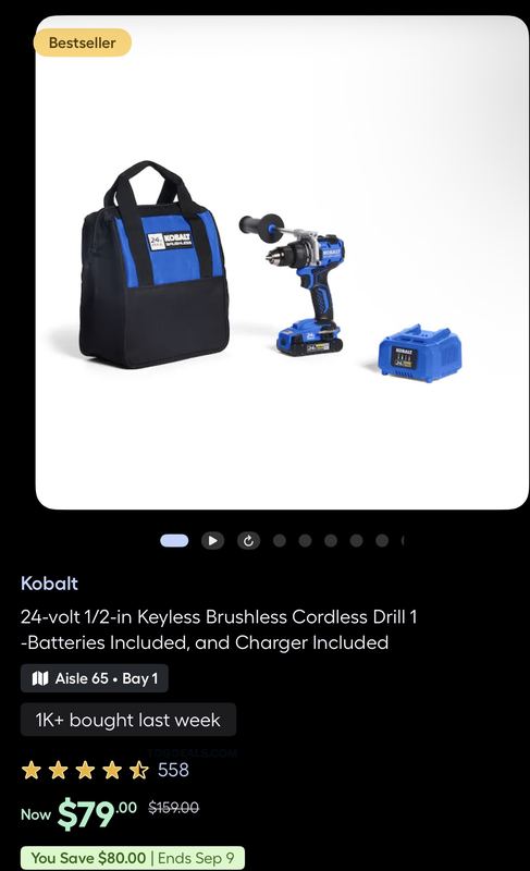 $79 Kobalt 24V Brushless Cordless Drill Kit