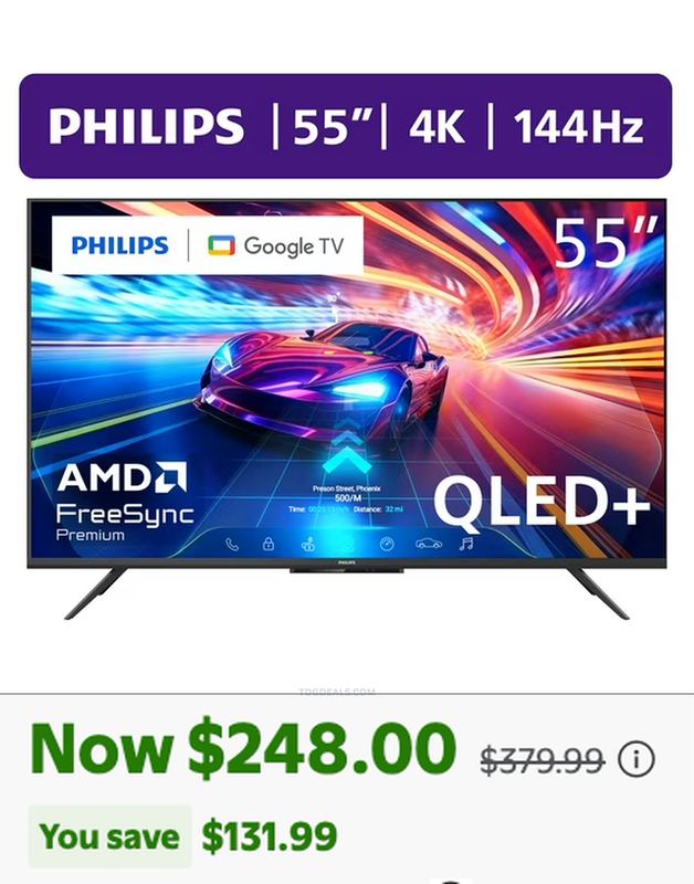 $380 PHILIPS 55" QLED TV FOR $248 (LOW STOCK)