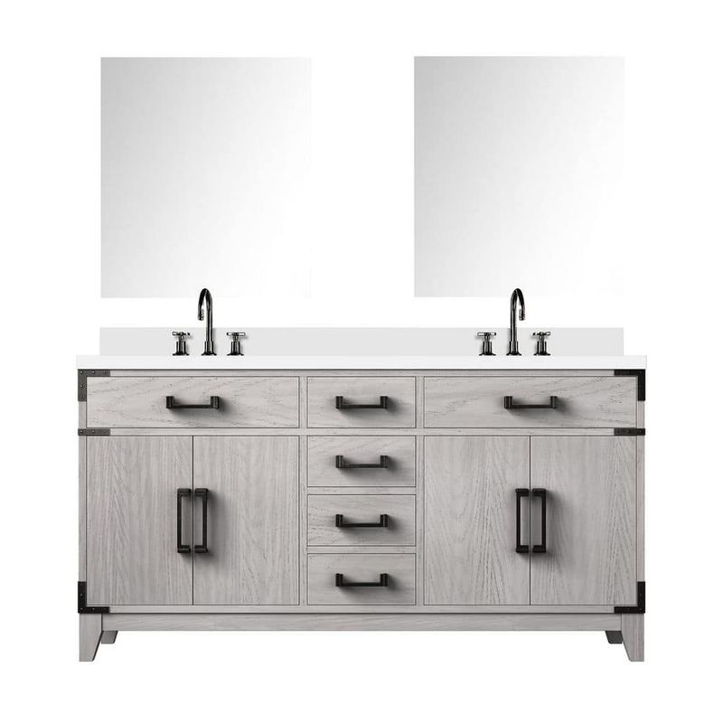 Lexora - Fossa 60 in. W x 22 in. D White Oak Double Bath Vanity with White Quartz Top, Faucet Set, and 28 in. Mirrors