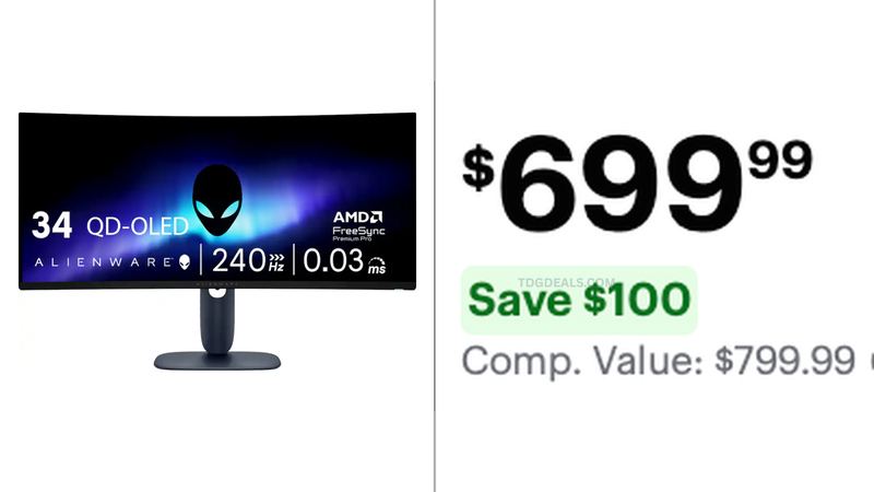 $699.99 ALIENWARE 34" QD-OLED ULTRAWIDE MONITOR