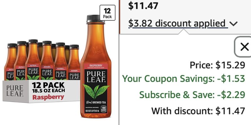 12-PACK FOR $11.47, PURE LEAF RASPBERRY ICED TEA