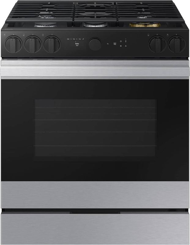 Samsung - 30 in. Wide 5 Burner Bespoke 6.0 Cu. Ft. Slide-In Gas Range with Air Sous Vide - Stainless Steel
