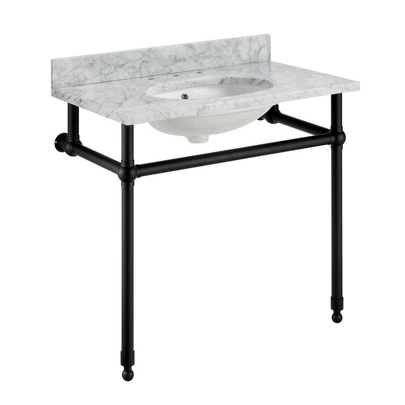 ANZZI - Verona 34.5 in. Console Sink in Matte Black with Carrara White Countertop