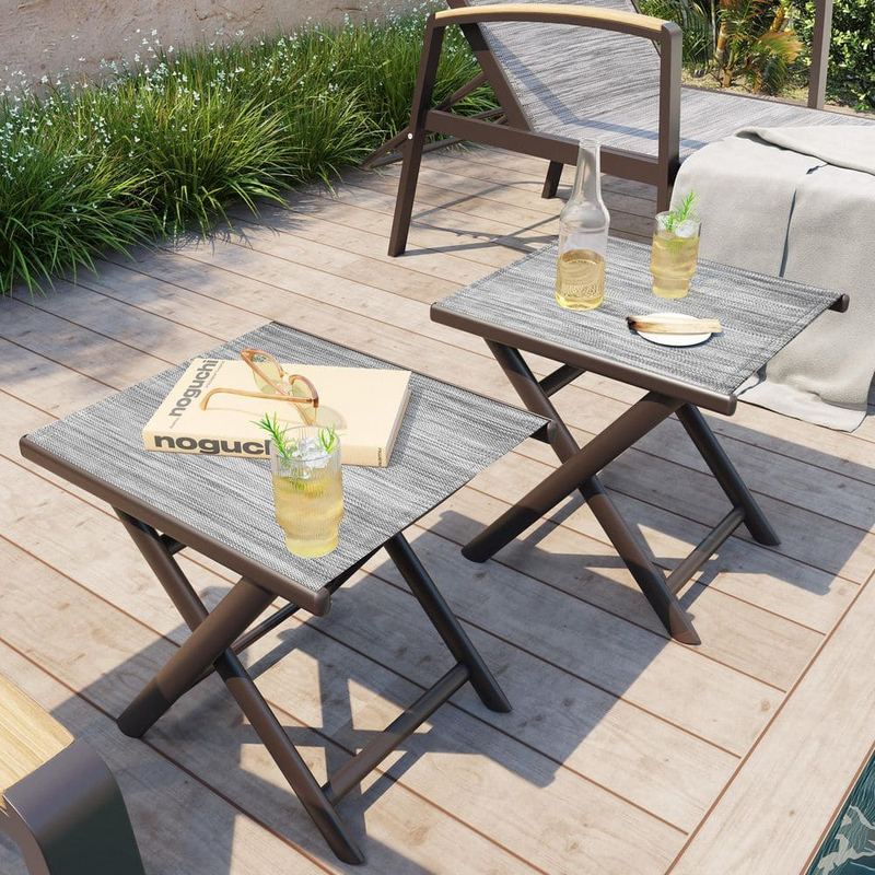Pellebant - 2-Piece Rectangle Aluminum 16.3 in. H Foldable Outdoor Side Table in Black and Gray