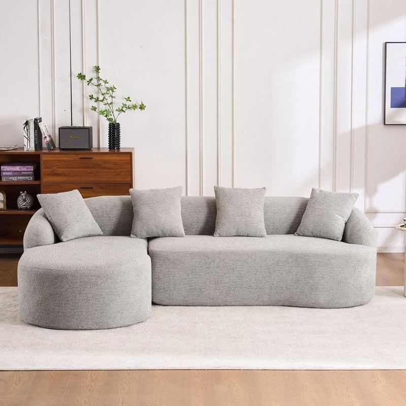 Qualler - 99 in. Chenille L-Shape Full Compression Sponge Sectional Sofa with Curved Chaise in. Light Gray