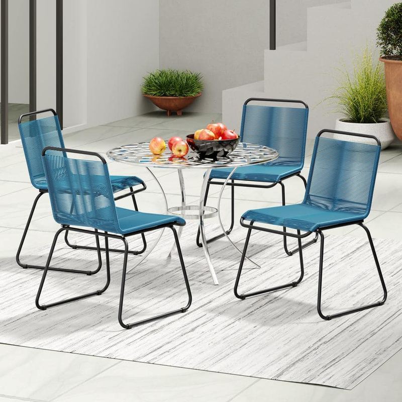 CORVUS - Blue Armless Metal Outdoor Dining Chair in Peacock Blue - Set of 4 Chairs