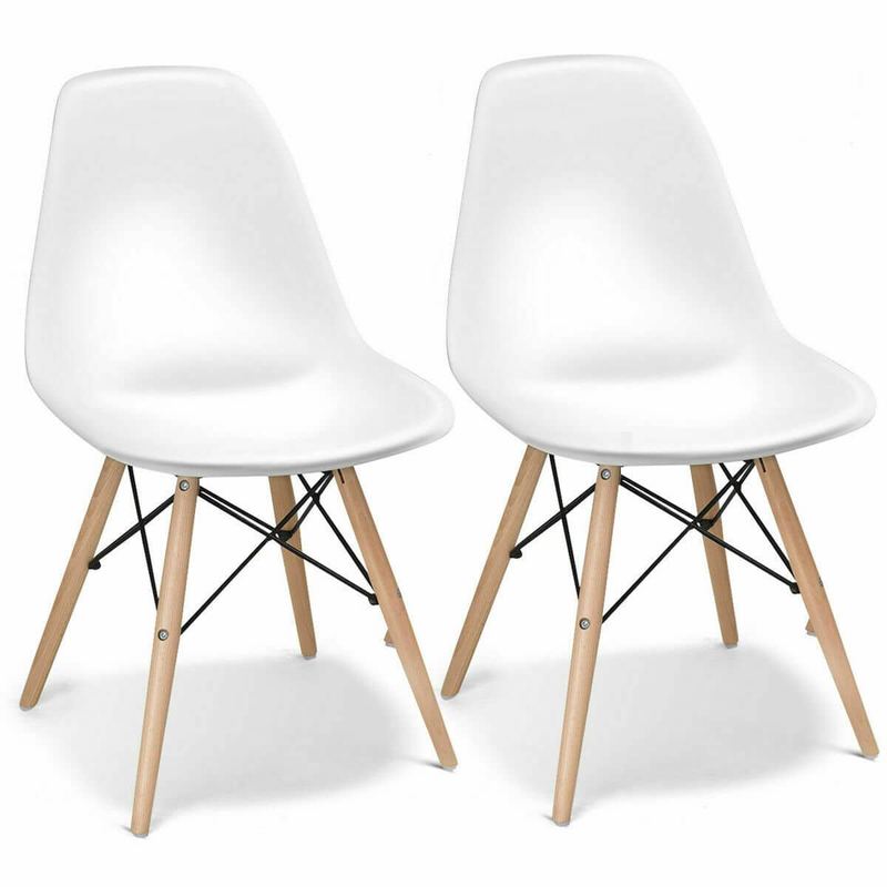 Gymax - Set of 2 Dining Chairs Mid Century Modern Wooden Legs Kitchen Living Room - White