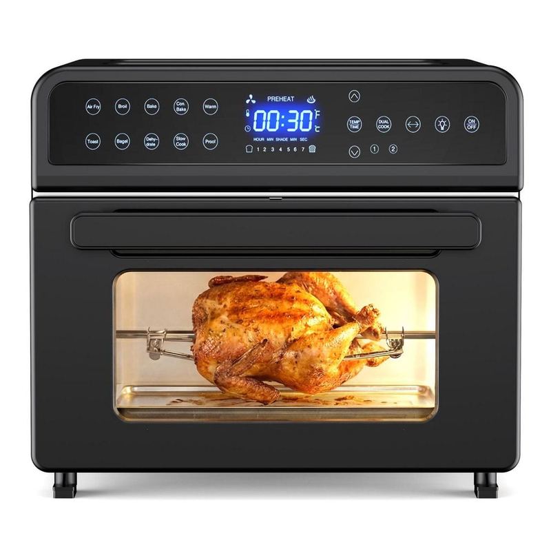 Denjol - 24 qt. Stainless Steel 10-in-1 Countertop Air Fryer Toaster Oven with Rotisserie, Digital Display and 6-Accessories