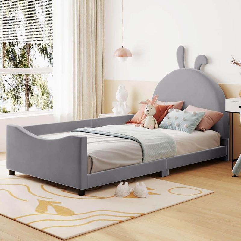 Polibi - Gray Twin Size Daybed with Rabbit Ear Shaped Headboard