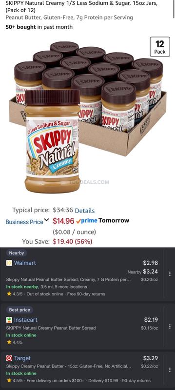 SKIPPY LOW SUGAR PEANUT BUTTER 12-PACK FOR $15