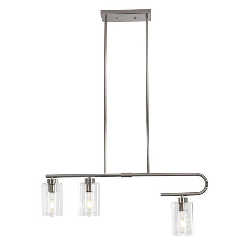 ADSENSTY - 3-Light Nickel Linear Height Adjustable Industrial Chandelier for Kitchen Island with Clear Glass Shades