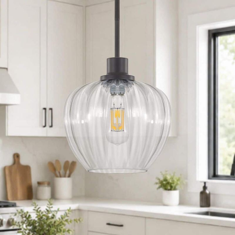 Merbotin - RayHome 9 in.1-Light Black Pendant Light with Clear Glass,Hanging Lamp for Dining Kitchen Island,Foyer