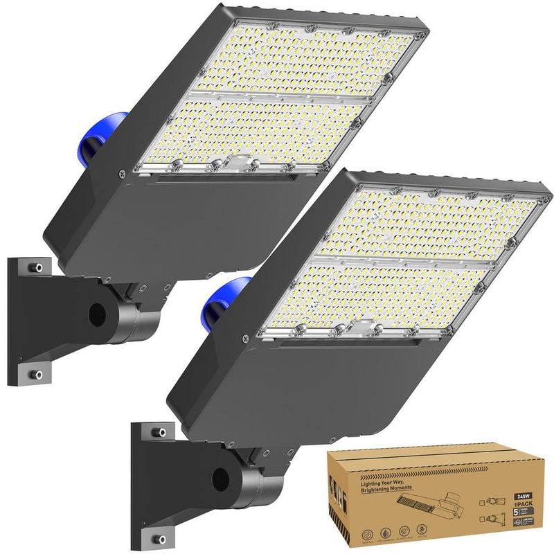 Adewalk - 240-Watt Equivalent Integrated LED Black Parking Lot Area Light 6500K 28800 Lumens Daylight Arm Mount 2-Pack