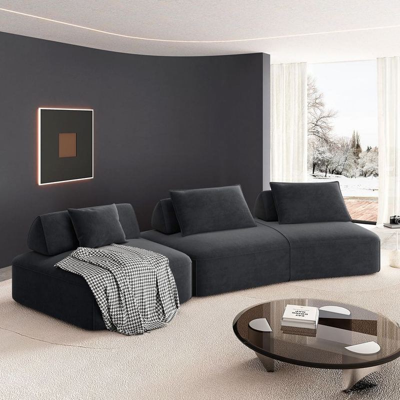 Harper & Bright Designs - Free-Combined 139 in. Chenille Upholstered Modular Sectional Sofa in Dark Gray with Removable Backrests and Soft Pillows