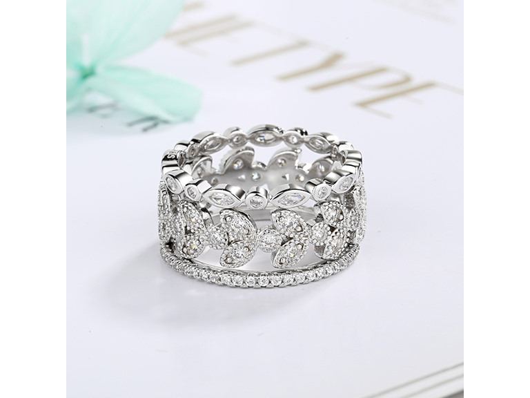 3 Piece Crystal Leaf Ring Set