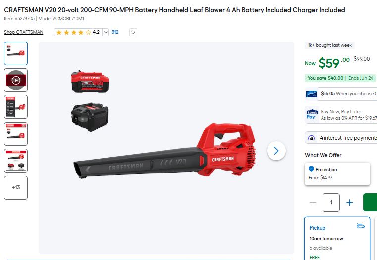 CRAFTSMAN V20 20-volt 200-CFM 90-MPH Battery Handheld Leaf Blower 4 Ah Battery Included Charger Included