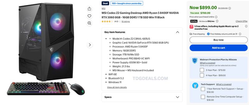 $1,599.99 MSI Codex Z2 Gaming Desktop for $899